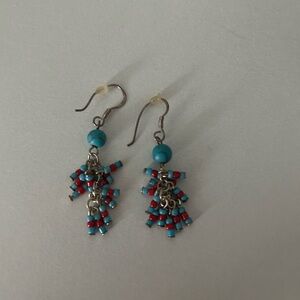 Turquoise and Red Beaded Earrings